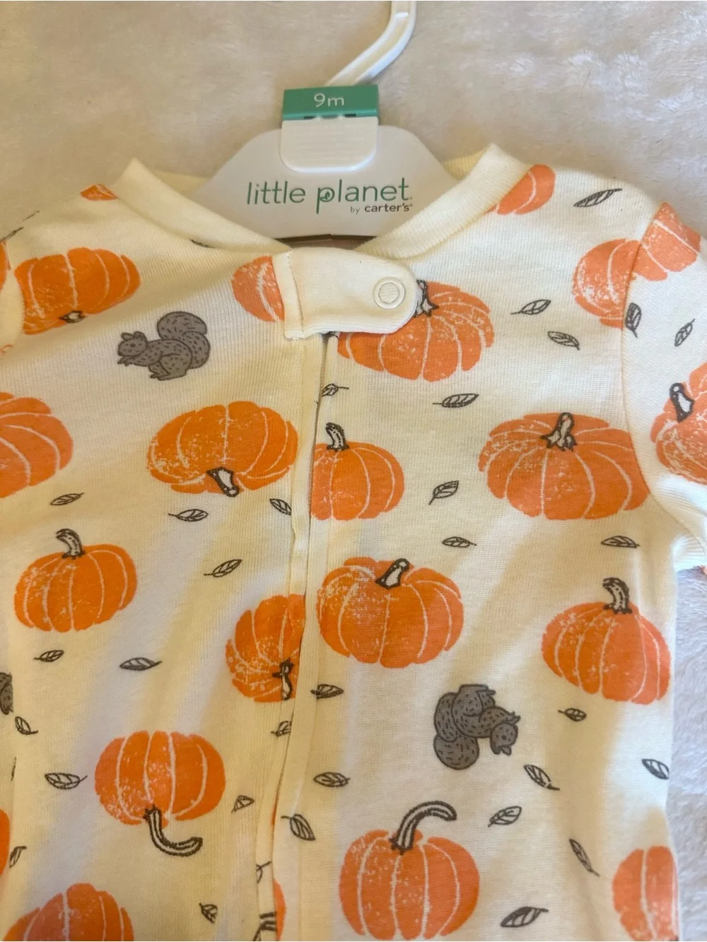 Little Planet Cream Pumpkin-Print Footed One-Piece for Kids